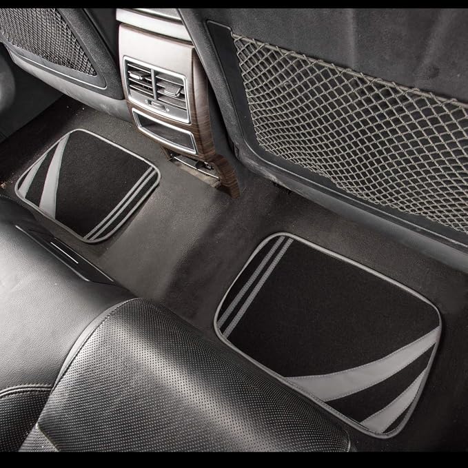 CAR PASS Carpet Car Floor Mats, Edge Leather Waterproof Car Mats with Double Stitch Line and Anti-Slip Backing Design, Fit 95% Automotive,SUVS,Sedan,Vans (Black and Gray)
