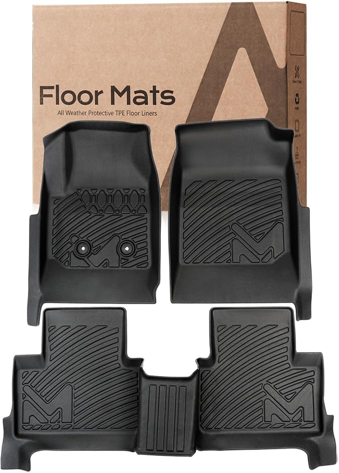 TPE Automotive Floor Mats Custom for 2015-2022 Chevy Colorado/GMC Canyon Crew Cab, All Weather Cover Protection Waterproof Black Floor Liner Front & Rear Row Full Set Car Mats, 3PCS