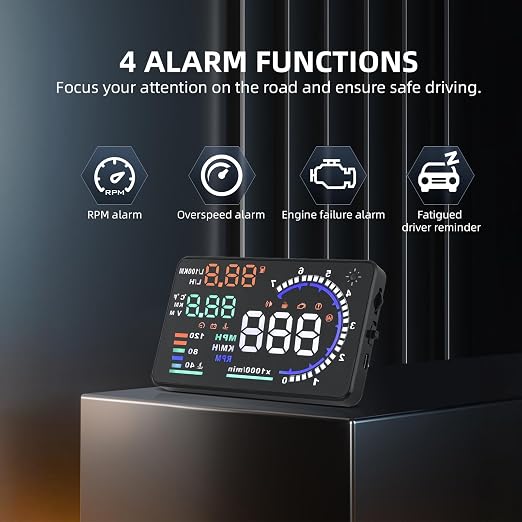 Windshield Heads Up Display for Car MAIMEIMI OBD2 Digital Speedometer with OBDII/EUOBD Interface HUD Car Speedometer MPH with Water Temperature, Trip, RPM, Alarms for OBDII/EOBD Sedan Cars (2008+)