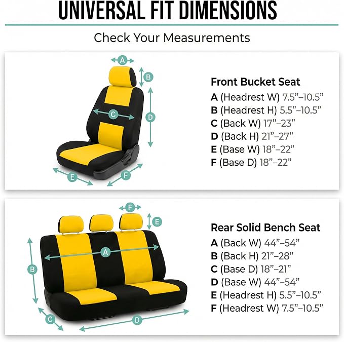 FH Group Car Seat Cover for Back Seat Cloth-Universal Fit Rear Seat Covers for Cars with Solid Bench,Car Seat Protector for Dogs and Kids,Car Interior Accessories for SUV, Sedan and Van Yellow