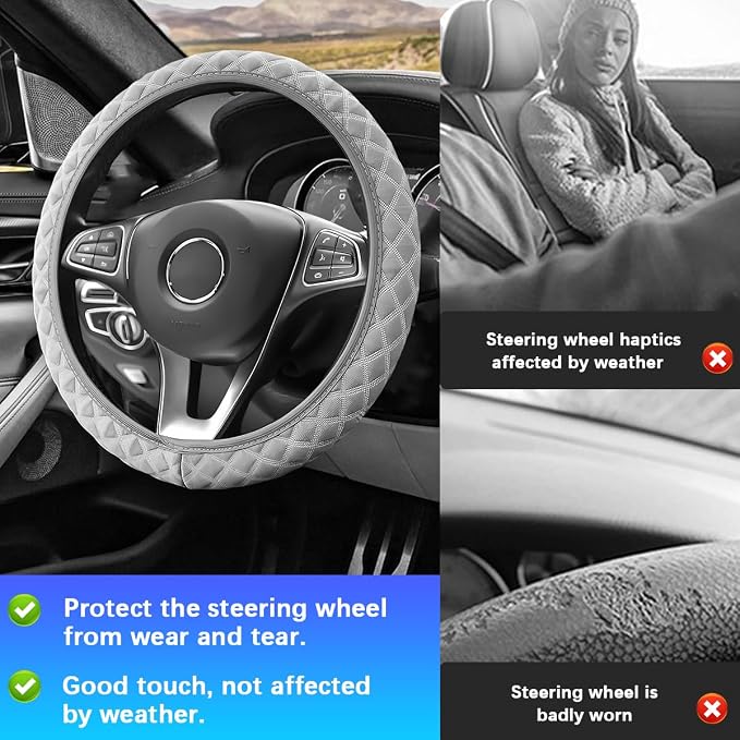 Elastic Stretch Car Steering Wheel Cover, 15Inch Breathable Ice Silk Vehicle Steering Wheel Protecter, Cool in Summer Automotive Interior Protection, Universal for SUV Sedan Truck (Gray)