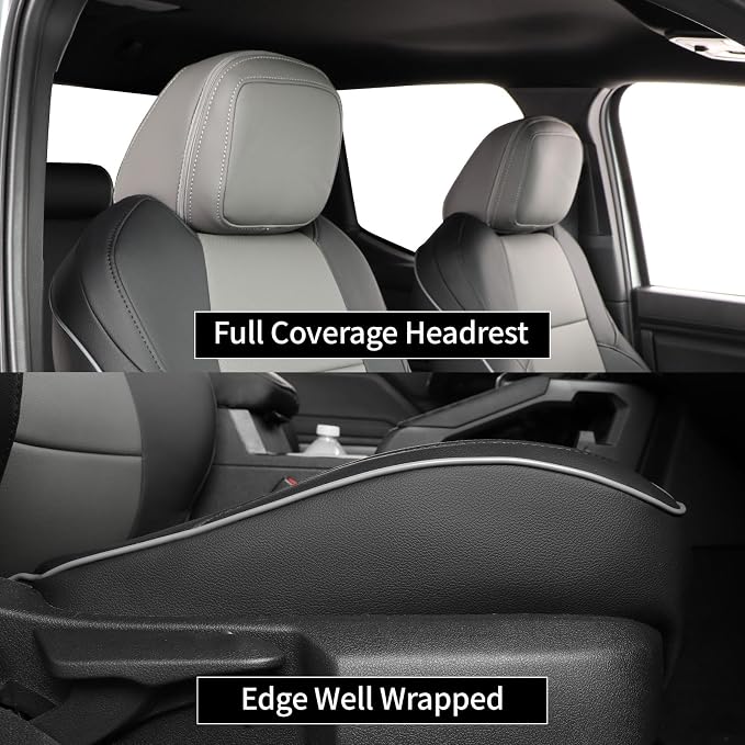 EKR Tacoma Seat Covers Custom Fit for Toyota Tacoma (Only for Hybrid) 2024 2025 2026 Double cab TRD Sport/TRD Off-Road/Limited/Trailhunter -Truck Seat Covers Full Set,Faux Leather(Black/Gray)