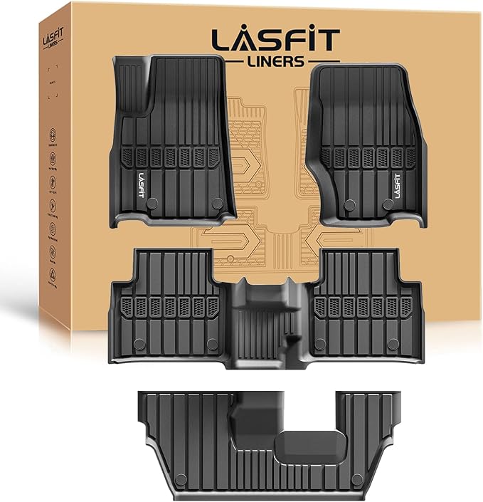 LASFIT Floor Mats for Jeep Grand Cherokee L 2021-2025 2026 7-Seat | NOT Fit for 6-Passenger, All Weather, TPE, Custom Fit, Car Mats, Floor Liners, 1st & 2nd & 3th Row, Black