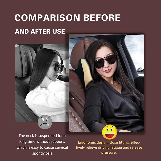 Super Comfy Car Headrest Pillow, Softness Car Pillow for Neck Pain Relief | Adjustable Strap, 100% Memory Foam & Breathable Removable Cover, Ergonomic Design - Universal Fit Car Neck Pillow(Beige, 1PC)