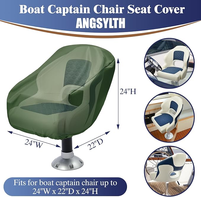 2 Pack Boat Seat Covers Waterproof 900D Heavy Duty Boat Captain Chair Cover | 24W x 22D x 20H inch, Green