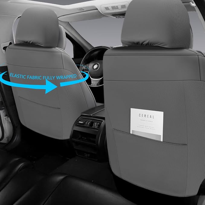 NS YOLO Universal Fit Full Coverage Leather Car Seat Covers for Cars,SUVs and Pick-up Trucks, Car Seat Protector,Automotive Seat Covers Full Set,Car Seat Cushion,Grey Seat Cover for 5 Seats