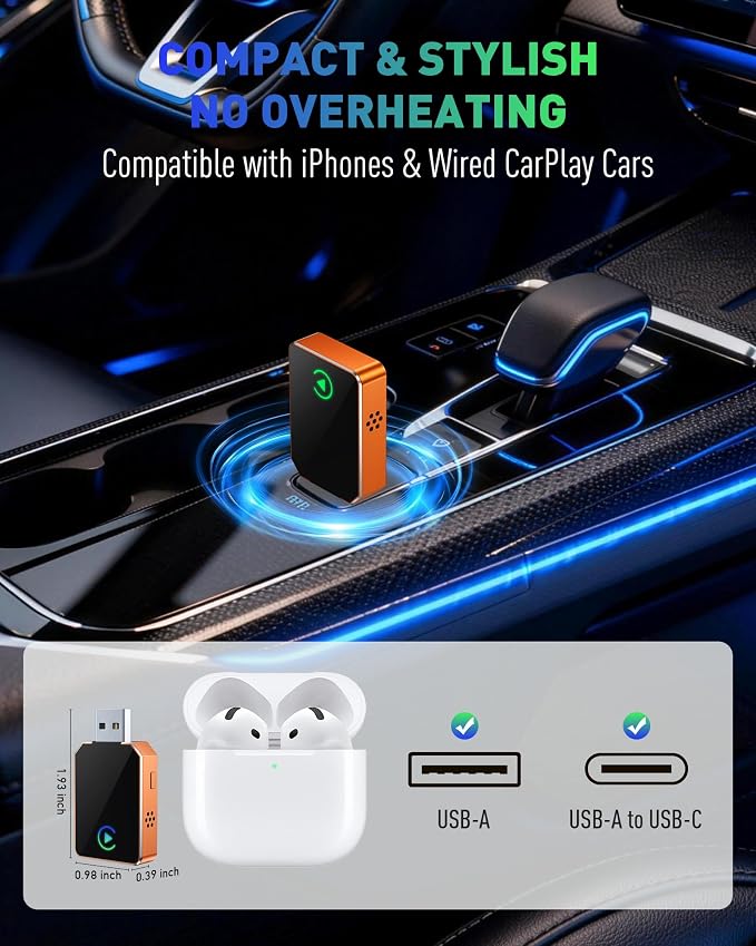 Wireless CarPlay for iPhone, 2026 Upgraded 2-in-1 Android Auto CarPlay Wireless, Convert Wired to Wireless, Fast & Stable, Plug & Play, Compatible with Factory Wired CarPlay Car 2016+