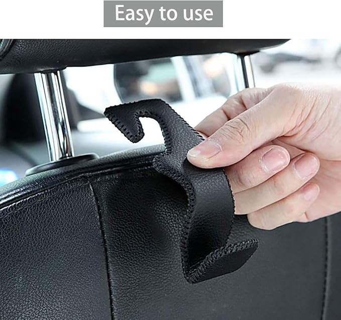AMVOYOA Headrest Hooks for Car, Back Seat Organizer Gray Leather Hanger Holder Hook, for Hanging Purses and Bags and Coats, Pack of 2