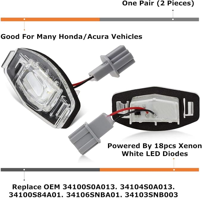 iJDMTOY Super Bright Xenon White 18-SMD Full LED License Plate Light Kit Compatible With Acura MDX RL TL TSX ILX Honda Civic Accord Odyssey