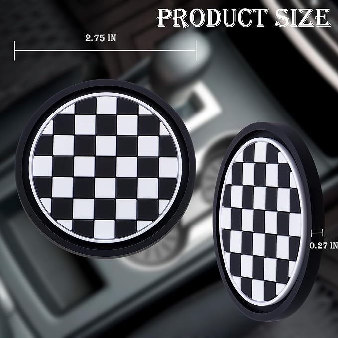 2PCS Car Cup Holder Coaster – 2.75 Inch Anti-Slip Auto Insert Cup Mat – Universal Fit for Women & Girls – Interior Decor Accessories (Checkerboard)
