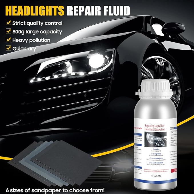 Headlight Restoration Kit — 800g Car Headlight Repair Kit, Car Headlight Lens Polish Kit for Yellowing, Haze, Oxidation & Scratches, Atomizing Cup Included
