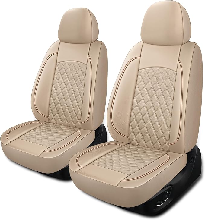 HChengkikz Front Car Seat Cover, Waterproof Nappa Leather (Beige) | Breathable, Airbag compatible, Easy to Install, Universal Fit for Most Cars, Sedans, SUVs, Vans, Trucks