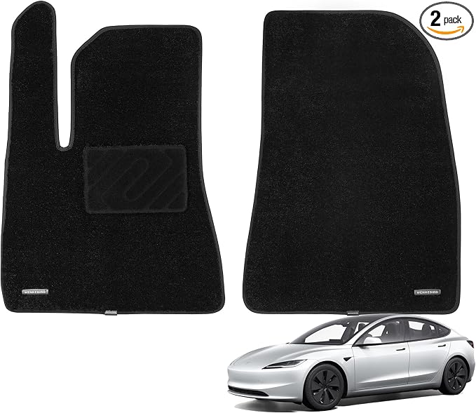 WENNEBIRD Front Carpet Floor Mats for Tesla Model 3 Highland 2024-2026, 2Pc | 0.6-Inch Ultra-Thick Plush Carpet, Noise-Reducing Comfort, Waterproof TPE Layer, Anti-Slip Backing