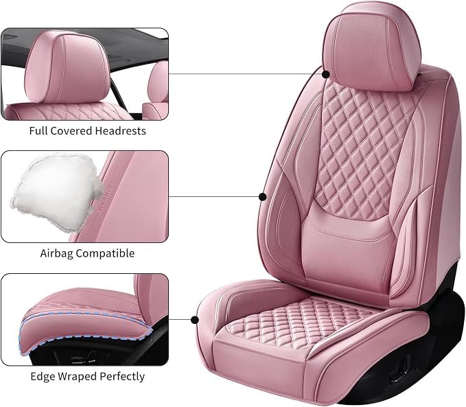 Car Seat Covers Full Set,5 Seat Leather Seat Covers for Cars,Front Seats and Back Seat Cover,Waterproof Car Seat Cushion Protectors,Universal Fit for Most Cars SUV Trucks (Pink, Full Set)