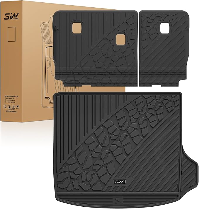 3W Cargo Mat & Backrest Mats for 2022-2025 2026 Jeep Grand Cherokee Accessories, Full Coverage All Weather Trunk Cargo Liner with Backrest Protectors (Include 4xe Not for L or WK), Black