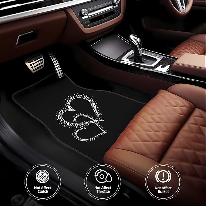 Universal Fit Car Floor Mats Set of 4Pcs, White Heart Pattern All-Weather Front Rear Car Carpet Mats, Non-Slip Car Floor Mat Car Accessories for Automotive Trucks SUV Sedans Vans