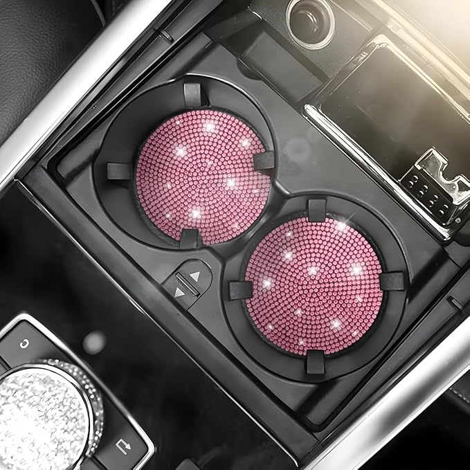 Osilly Bling Car Cup Holder Coaster, Crystal Rhinestone Anti-Slip Insert Coasters, Universal 2.75 Inch Fashion Automotive Cup Mat, Car Interior Accessories Decor Gifts for Women (Pink, 4PCS)