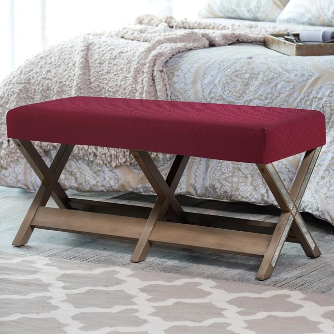 Fuloon Waterproof Dining Bench Cover, Removable Slipcover Washable Seat Protector for Living Room, Bedroom, Kitchen - Burgundy Dark Red