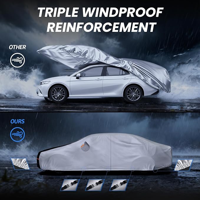 Car Cover Waterproof All Weather, 10 Layers Outdoor Car Covers for Automobiles - Sun & Rain Protector Full Exterior Covers. Custom Fit Accord, Camry, Fusion, Sonata, etc. A2 (Gift Towel/Storage Bag)