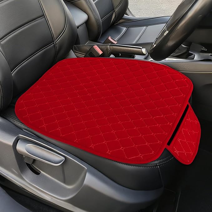 Leather Front Car Seat Cover, Anti-Slip Car Seat Bottom Covers, Full Wrapped Bottom Seat Protectors with Storage Pocket, Universal Comfortable Seat Cushion Fit Vehicles SUVs Trucks (K2-Red)