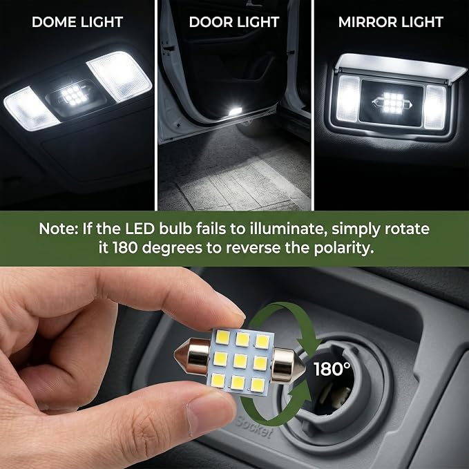 24PCS LED Interior Bulb Kit, Multi-Spec 194 T10 DE3175 578 31mm 42mm Dome Light Bulbs, Bright White Replacement Lamps for Car Map, License Plate, Door, Trunk and Side Marker Lighting (White)