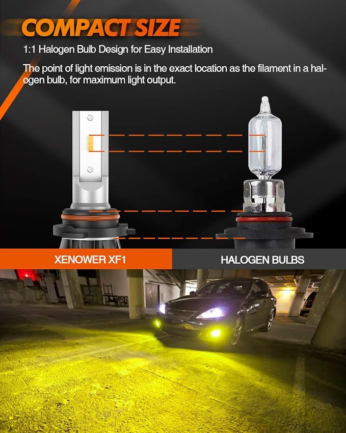 SEALIGHT 9145 H10 Yellow LED Fog Light Bulbs, 13,000LM 600% Brightness 9045 H10 Led Bulb Yellow Fog Lamps, 3000K Amber Strong Penetration 9140 9040 LED Fog Light Bulbs RV Interior Lighting (Pack of 2)