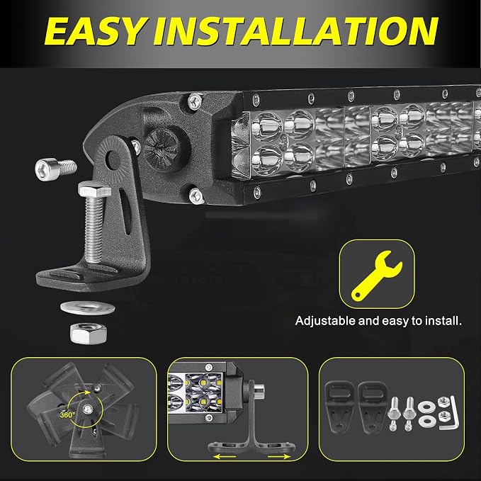 18 Inch Slim LED Light Bar 144W Spot Flood Combo Off Road Lights | Super Slim Dual Row LED Light Bar Waterproof Work Bumper Grille Light Bar for Trucks Pickup UTV ATV Pickup Marine