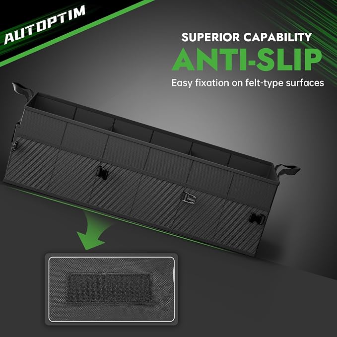 AUTOPTIM Car Trunk Organizer - 85L Collapsible Car Organizer with Non Slip Bottom & Multiple Pockets for Groceries, Trunk Storage with Base Panel for SUV Sedan Van, 3 Compartments (Black, X-Large)