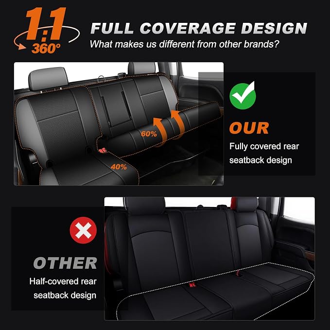 AOMSAZTO Truck Seat Covers for Chevy Silverado/GMC Sierra 1500 (2007-2013) 2500HD/3500HD (2007-2014) - Black/Light Gray Faux Leather Car Seat Cover Full Set(Rear 40/60 Split for Crew Cab)
