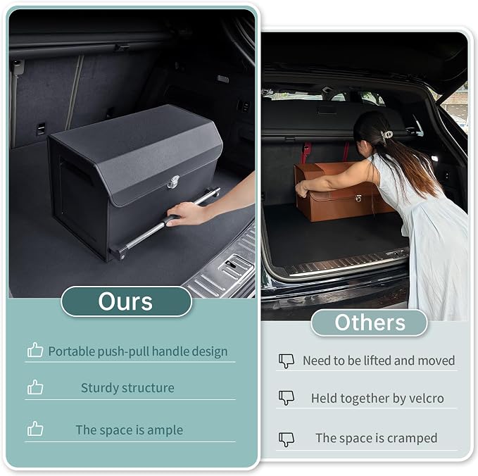 XCF Car Trunk Organizer, Leather Trunk Organizer for SUV with Lid and Sturdy Handle Car Storage Organizer (Black, 20.47 x 11.42 x 12.2in)