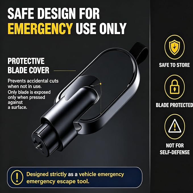 TERRASTRIKE Car Escape Tool Key Chain, Emergency Window Breaker & Seat Belt Cutter, Vehicle Safety Hammer, Car Glass Breaker Tool for Rescue