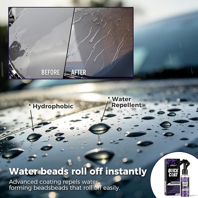Quick Coat Spray – Water-Activated Quick Detailer & Water Spot Remover for Cars, Glass, Paint & Shower Doors. Instant Shine, Deep Gloss, Easy Drying – Safe on Ceramic Coated Vehicles