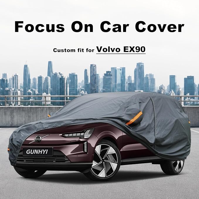 GUNHYI Premium Car Cover Custom Fit Volvo EX90, 16 Layers Heavy Duty Car Cover Waterproof All Weather with Zipper Door for Sun Rain Snow Dust Uv Protection