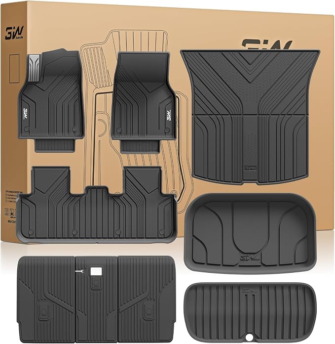 3W Tesla New Model Y Juniper 2025 2026 Floor Mats, Not for Standard | 9PCS, Cargo Liners, Trunk Mats, Seat Back Protector, All Weather Customer Fit Vigormold™ TPE, Model Y Juniper Accessories