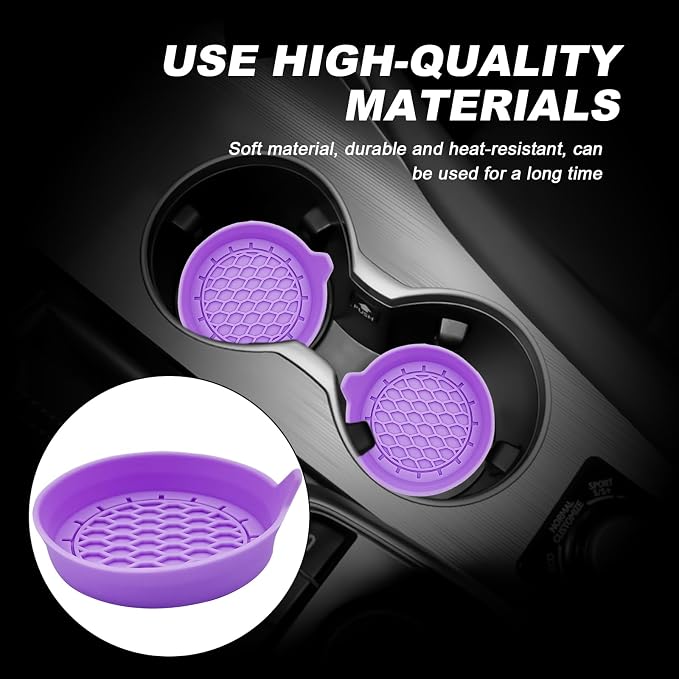 4-Pack Universal Cup Holder Coasters, Black Silicone Inserts - Keep Your Car Clean with Non-Slip & Spill-Proof Coasters for All Vehicles (Purple)