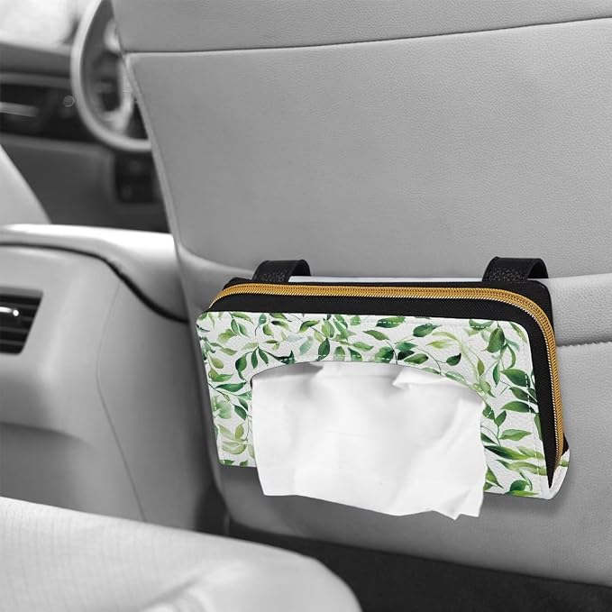 Green Leaf Car Standard Tissue Holder Green Leaf PU Leather Backseat Tissue Case Holder Fit SUV Sedans Vans Trucks