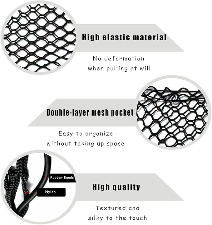 Truck Bed Cargo Net, Cargo Storage Elastic Mesh Bag (51 * 18In) | Organizer Net Bag Automotive Cargo Nets with 4 Buckles Screws Hooks Clips Trunk Storage Net for Pickup Truck Bed