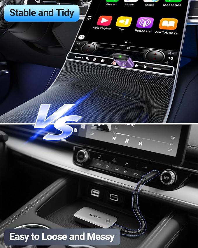 vnilrgle Wireless CarPlay Adapter for Apple iPhone（2026 Upgraded） Mini Design, Plug & Play CarPlay Dongle Converts Wired to Wireless, Auto Connect Fast and Stable with USB-C(Purple)