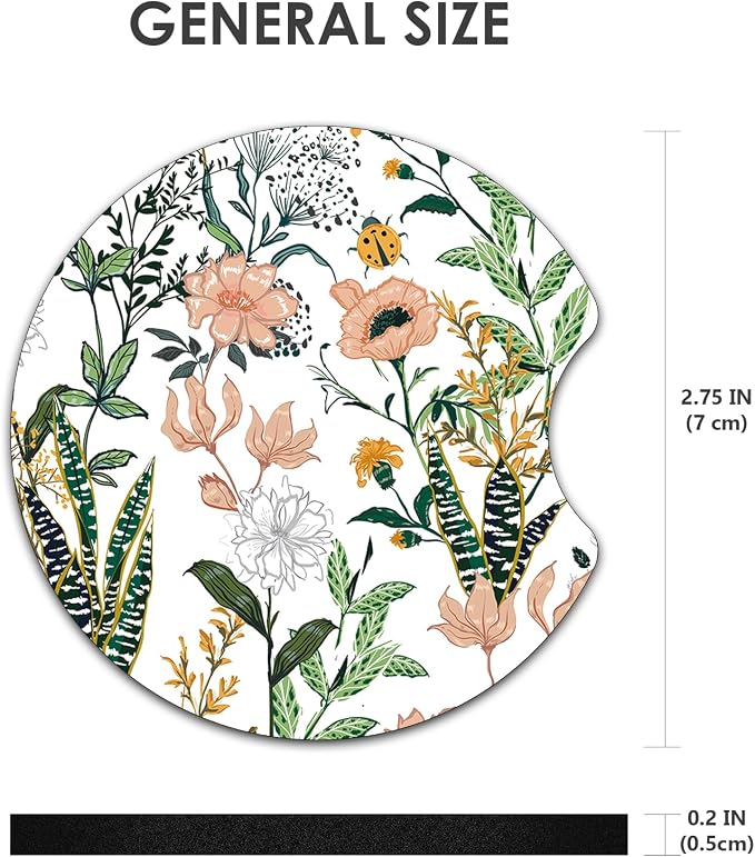 2 Pack Car Coasters，2.75-inch Neoprene Non-Slip Cup Holder Coasters for Car，Cute Car Interior Accessories for Men and Women，White Flower