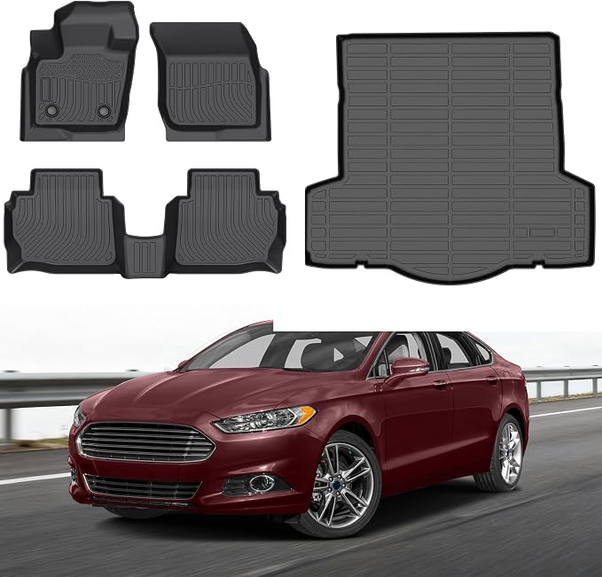 Floor Mats for Ford Fusion & Lincoln MKZ 2013-2016 Custom Fit TPE Liners | Automotive Non-Slip Waterproof Floor Liner All Weather TPE Car Accessories Mats Set, Front & 2nd Row & Cargo Liner