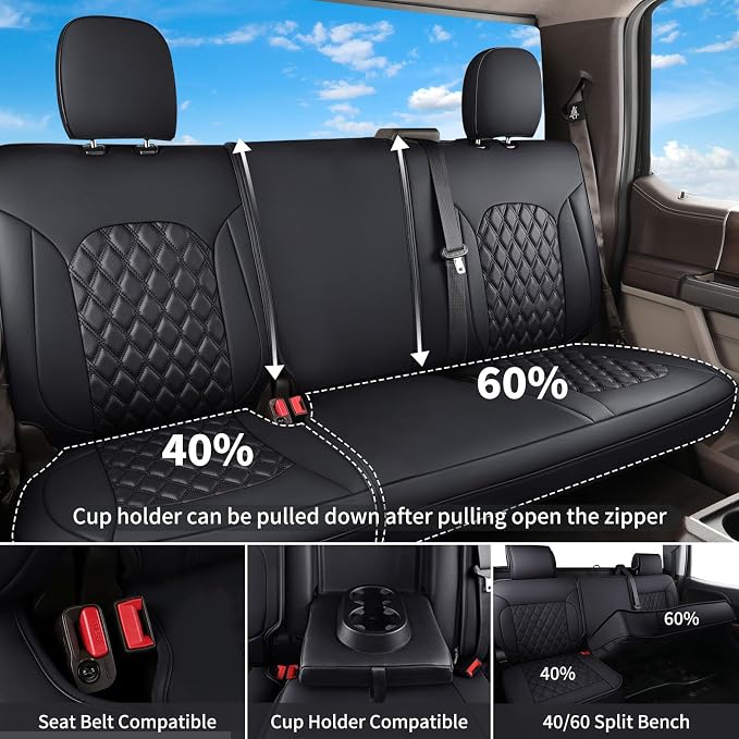 Huidasource Fit for Chevy Silverado Seat Covers, GMC Sierra Seat Covers 2007-2013&2019-2026 1500, 2020-2026 2500HD 3500HD Crew Double Extended Cab, Thickened Nappa Leather Seat Covers for Trucks Black