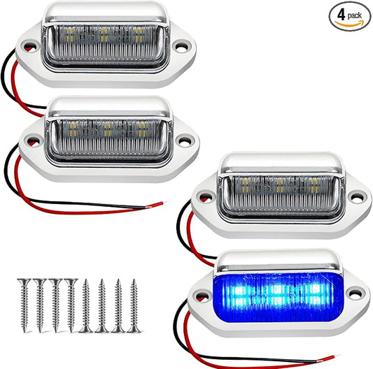 4 Pack Blue LED License Plate Lights for Truck SUV Trailer RV Boat as Step/Courtesy Dome/Cargo Under Hood Lights, 12V-24V Waterproof Lamps for Fishing Pontoon Kayak Yacht Sailboat