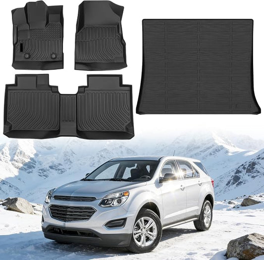 Floor Mats for Chevrolet Chevy Equinox 2012-2017 &for GMC Terrain 2012-2017 | Custom Fit Heavy Duty TPE All Weather Protection, Waterproof Non-Slip Black (Two-Row Floor Mats & Cargo Liner)