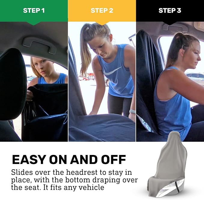 EliteSport Front Seat Cover, Universal Fit Waterproof, Sweatproof, Odor-Resistant, and Machine Washable Car Seat Protector with Non-Slip Underlayer for Pet, Travel, and Outdoor Adventure, Gray, 2Pack