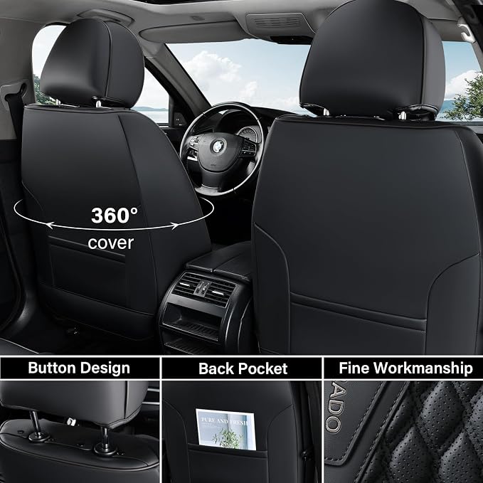 Coverado Front Seat Covers, Waterproof Seat Covers, 2 Pack Nappa Leather Car Seat Covers, Black Seat Covers for Cars, Automotive Seat Covers Universal Car Seat Protector Fit for Most Cars Trucks