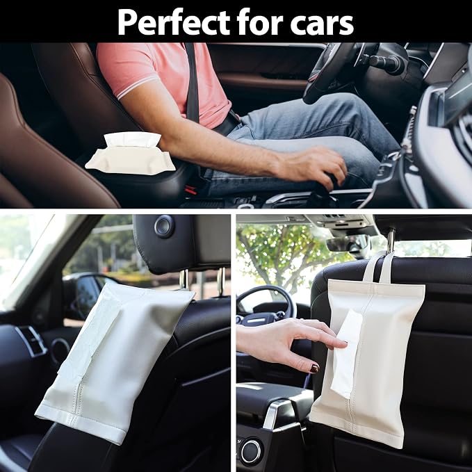KINIVA Car Tissue Holder Sun Visor Napkin Tissue Box Holder for Car Visor Leather Tissue Holder DOX Dispenser for Car Bathroom (15 White)