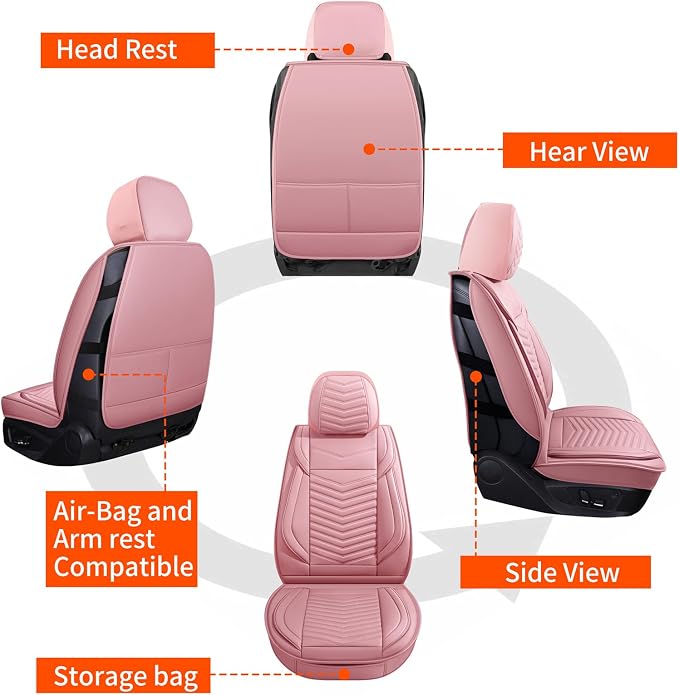HChengkikz Car Seat Cover, Faux Leather, Waterproof (Pink) | Easy Maintenance, Airbag Compatible, Universal Fit For Most SUVs Trucks Pick-ups Sedans