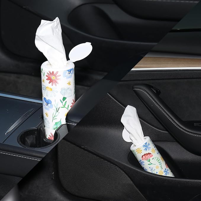 Car Tissues Cylinder 4 Packs Round Tissue Box Holder Perfect for Car Cup Holder, Napkins Box Round Container with Facial Tissues for Travel Car Bathroom Office School