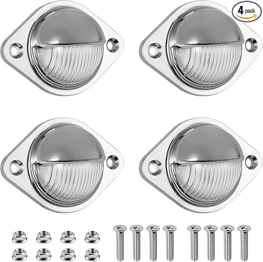 Justech 4 PCS 3 LED License Plate Lights, 12V-24V IP65 Waterproof Round Trailer License Plate Light Assembly, Shock Resistant Tag Lamp with 8 Screws for Trucks, Vans, RVs, Caravans, Lorries - Silver