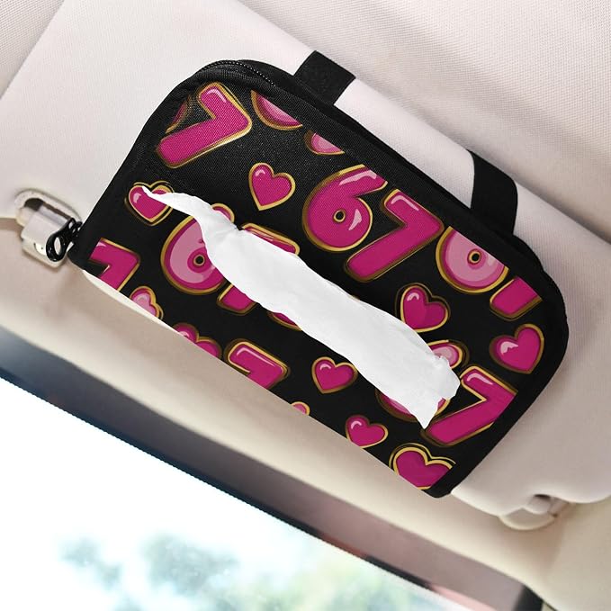 Black 67 Hearts Pink Six Seven Car Tissue Holder Durable Napkin Holder Hanging Tissue Holders Case Car Tissues Bag for Sun Visor Seat Back Universal Auto
